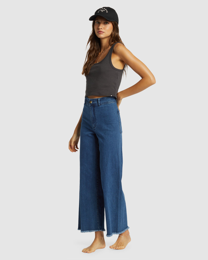 Womens Free Fall Indigo Wide-Leg Denim Pants